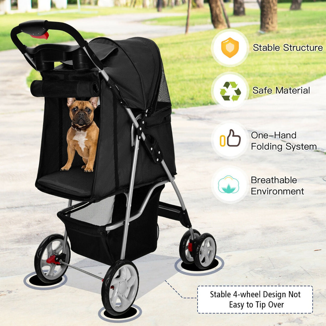 Folding Pet Stroller with Adjustable Canopy-Black