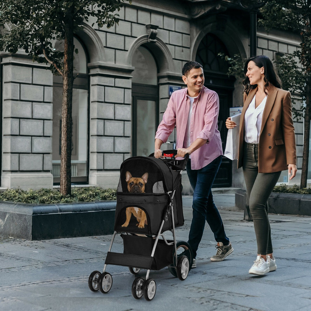 Folding Pet Stroller with Adjustable Canopy-Black