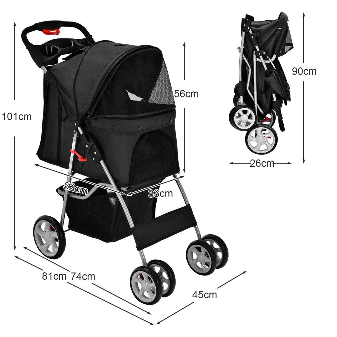 Folding Pet Stroller with Adjustable Canopy-Black