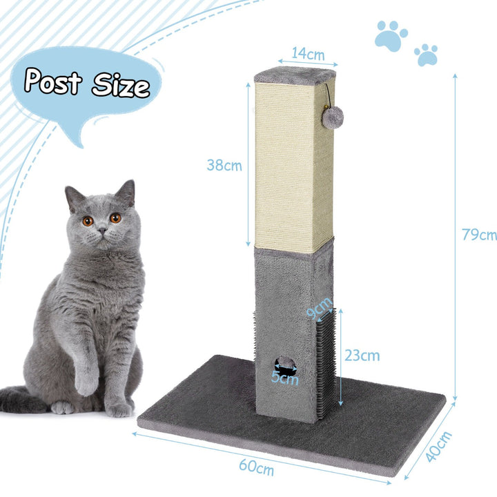 79cm Tall Cat Scratching Post with Balls Massage Brush and Carpet Base-Grey