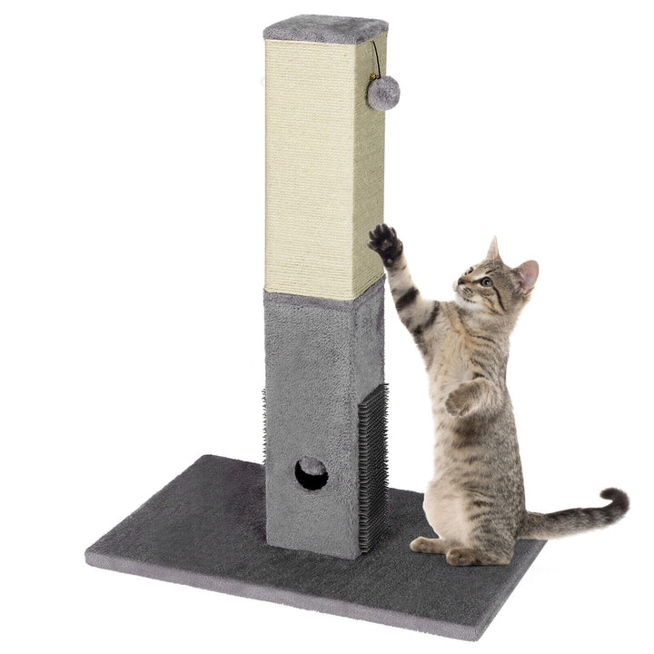 79cm Tall Cat Scratching Post with Balls Massage Brush and Carpet Base-Grey