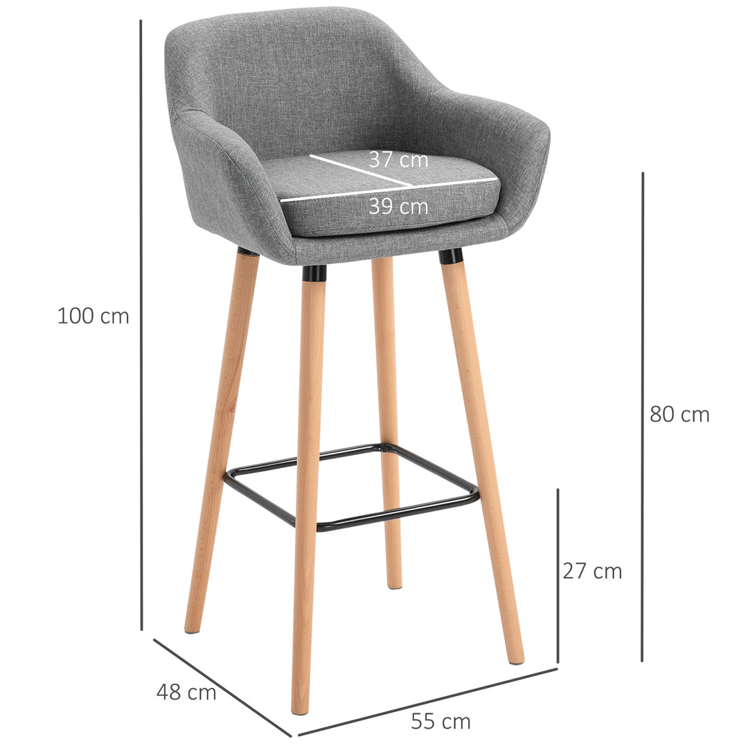Set of 2  Bar Stools Modern Upholstered Seat Bar Chairs w/ Metal Frame, Solid Wood Legs Living Room Dining Room Fabric Furniture - Grey