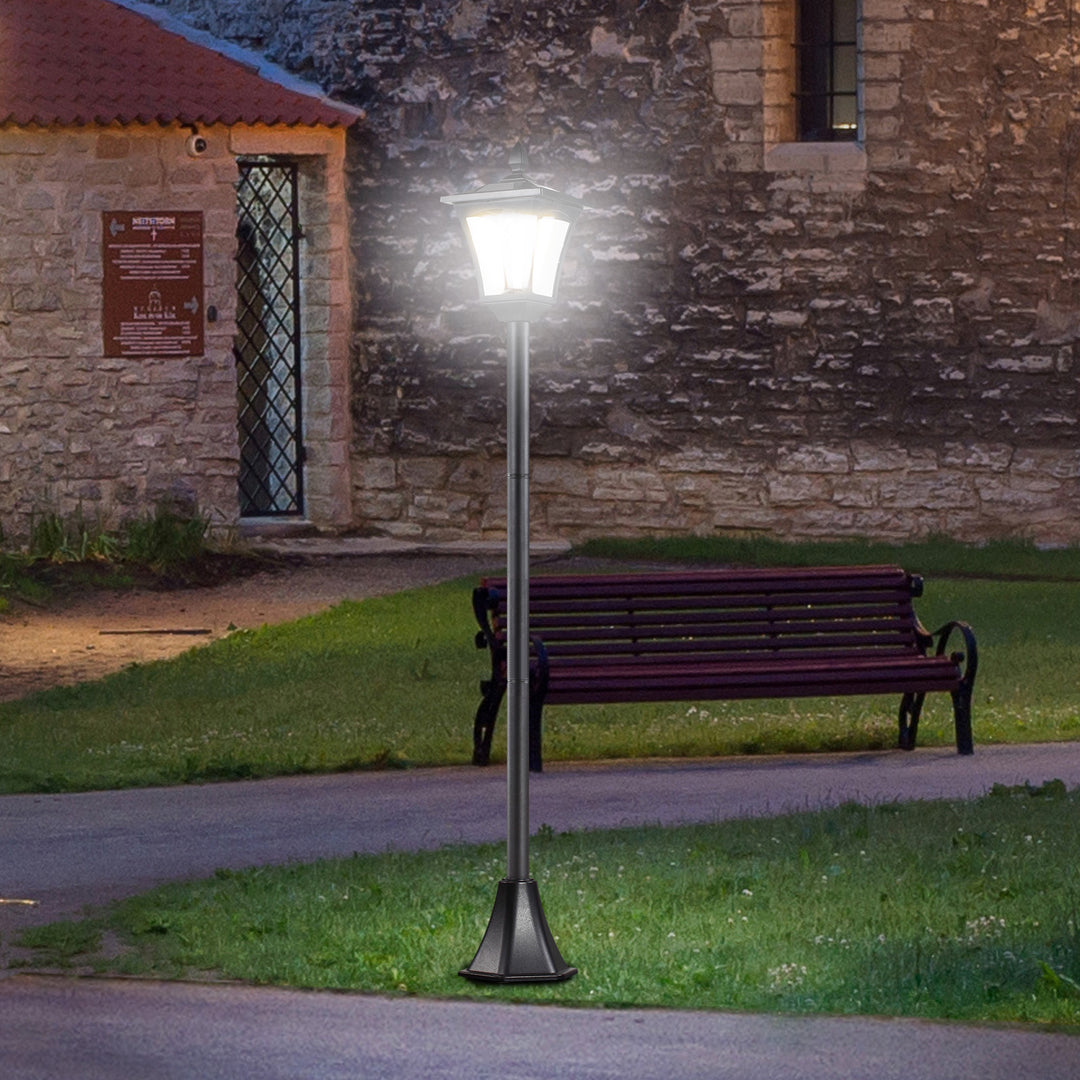 Outdoor Solar Powered Post Lamp Sensor Dimmable LED Lantern Bollard Pathway 1.6M Tall – Black