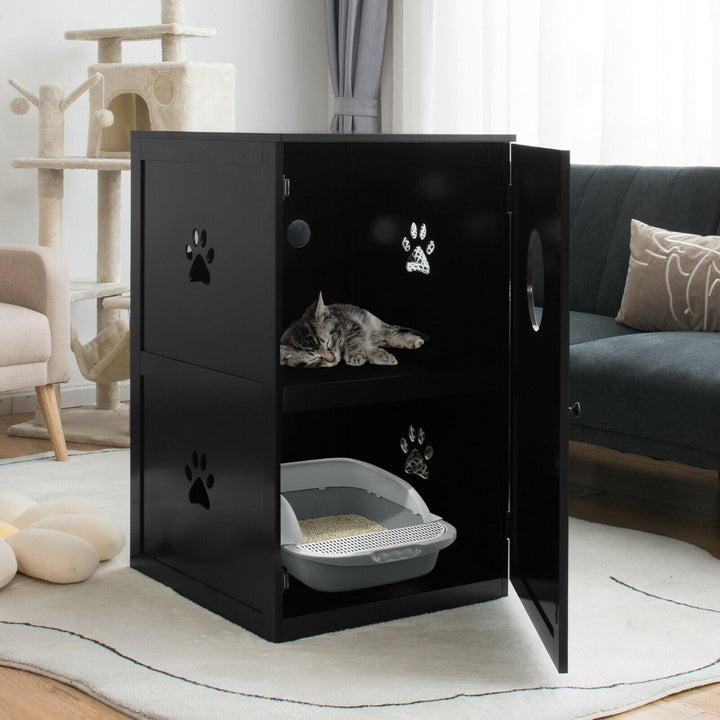 2-Tier Kitty Hidden Washroom Toilet with Entrance Hole and Door-Black