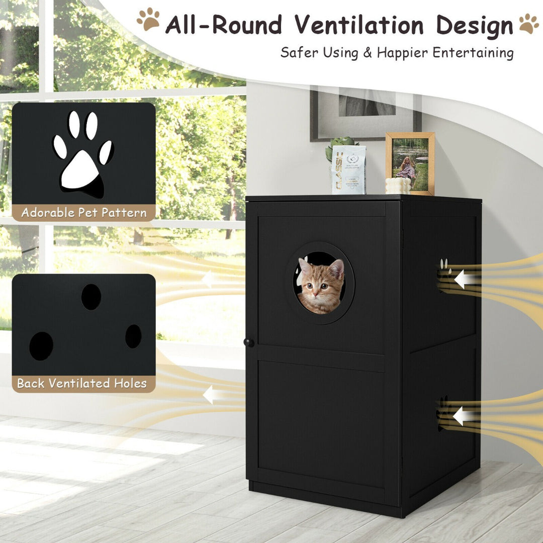 2-Tier Kitty Hidden Washroom Toilet with Entrance Hole and Door-Black