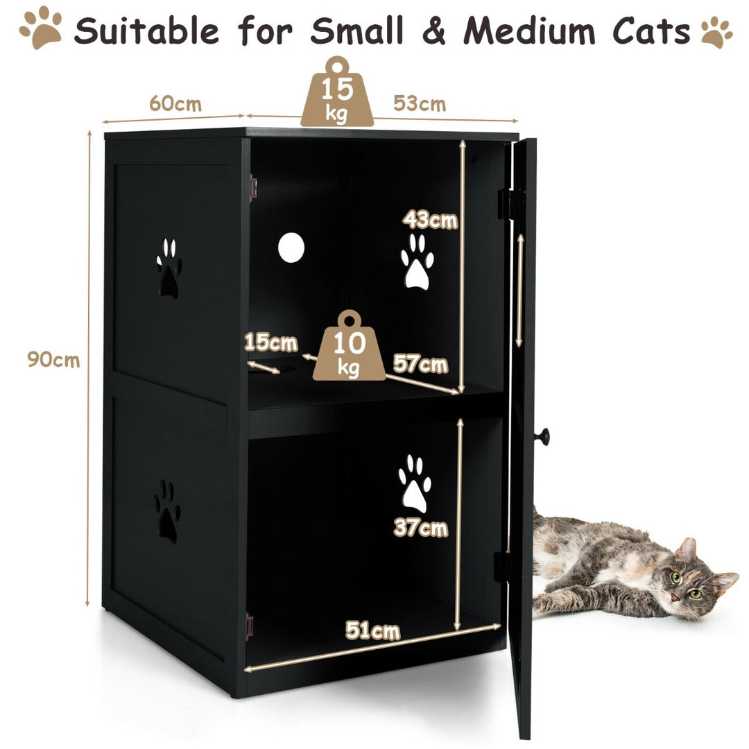 2-Tier Kitty Hidden Washroom Toilet with Entrance Hole and Door-Black