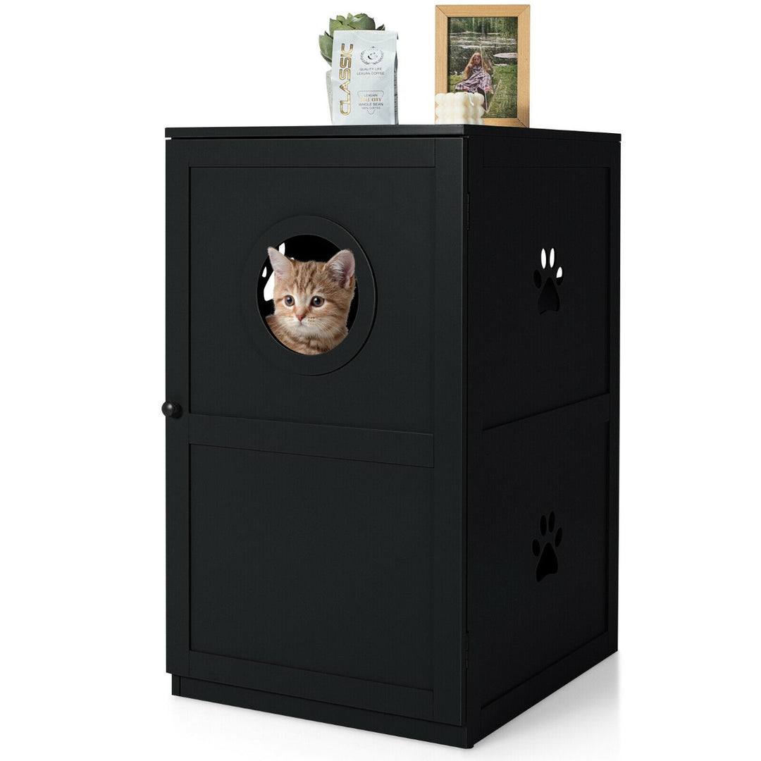 2-Tier Kitty Hidden Washroom Toilet with Entrance Hole and Door-Black