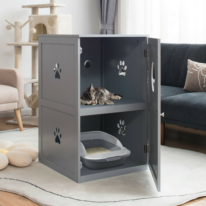 2-Tier Kitty Hidden Washroom Toilet with Entrance Hole and Door-Grey