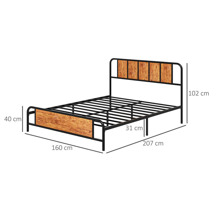 31cm King Size Bed Frame, Industrial Bed Base with Headboard, Footboard, Steel Slat Support and Under Bed Storage, 160 x 207cm