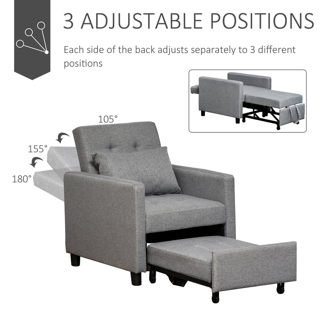 Modern 2-In-1 Single Sofa Bed, Convertible Sleeper Foldable Lounger Armchair with Adjustable Backrest for Living Room and Bedroom, Grey