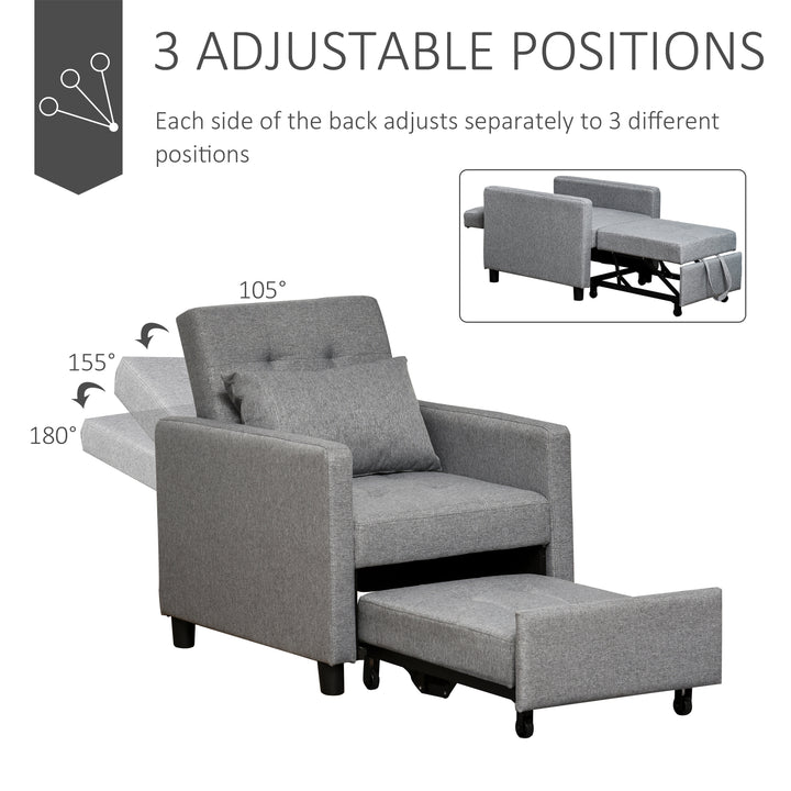 Modern 2-In-1 Single Sofa Bed, Convertible Sleeper Foldable Lounger Armchair with Adjustable Backrest for Living Room and Bedroom, Grey