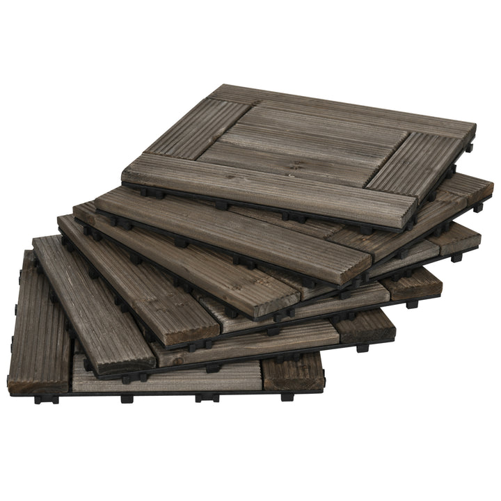27 Pcs Wooden Interlocking Decking Tiles, 30 x 30 cm Outdoor Flooring Tiles, 2.5㎡ per Pack, for Patio, Balcony Terrace Hot Tub Charcoal Grey