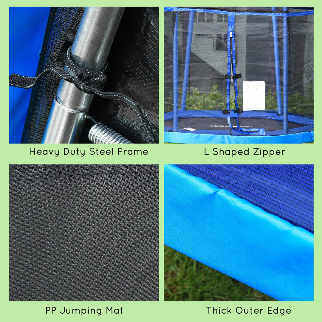 215 cm Kids Trampoline Indoor Bouncer Jumper w/ Security Enclosure Net Spring Gym Play Children for 3-12 Years Old Blue