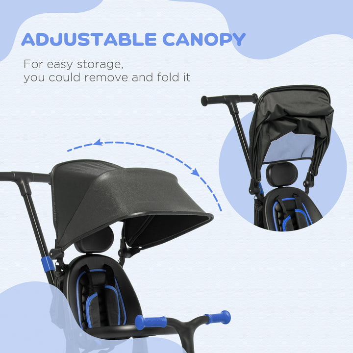 3-in-1 Tricycle for Kids with Aluminium Frame, Baby Trike with Adjustable Push Handle, Canopy and Seat Angle for 18-48 Months, Blue