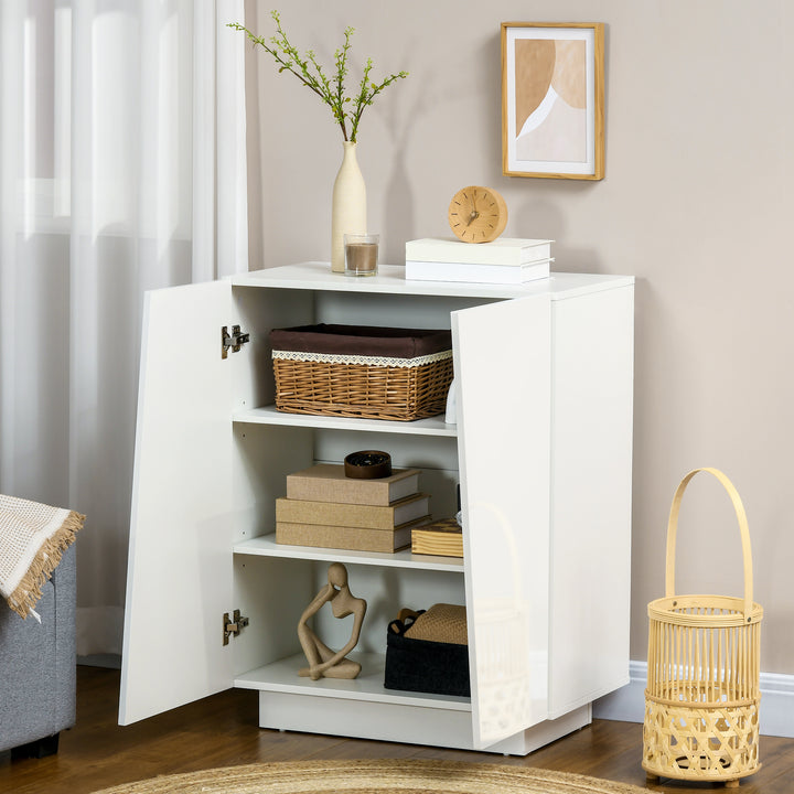 Freestanding Storage Cabinet for Bedroom, Wooden Sideboard, High Gloss Storage Cupboard with Adjustable Shelves, White