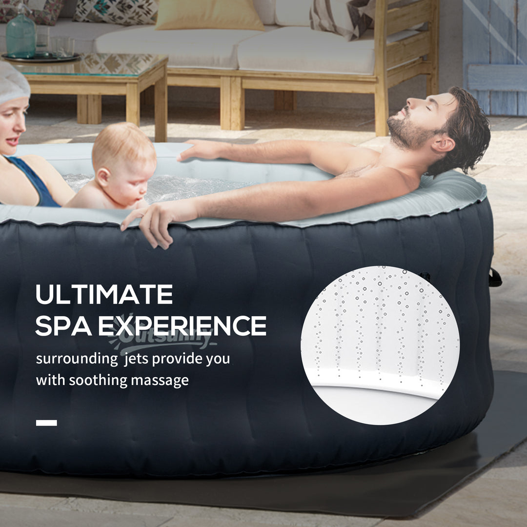 Outsunny Round Hot Tub Inflatable Spa Outdoor Bubble Spa Pool with Pump, Cover, Filter Cartridges, 4-6 Person, Dark Blue