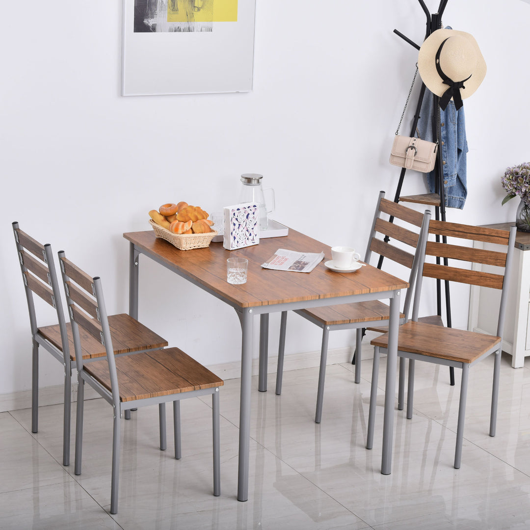 Modern 5-Piece Dining Table Set, Dining Table With 4 Chairs For Compact Dining Room&amp; Kitchen, Brown