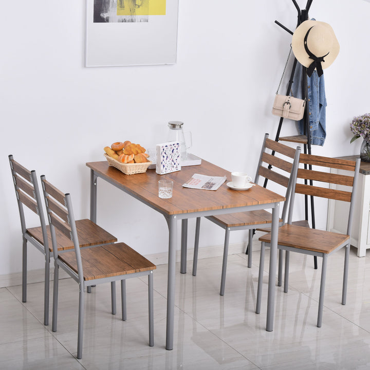 Modern 5-Piece Dining Table Set, Dining Table With 4 Chairs For Compact Dining Room&amp; Kitchen, Brown