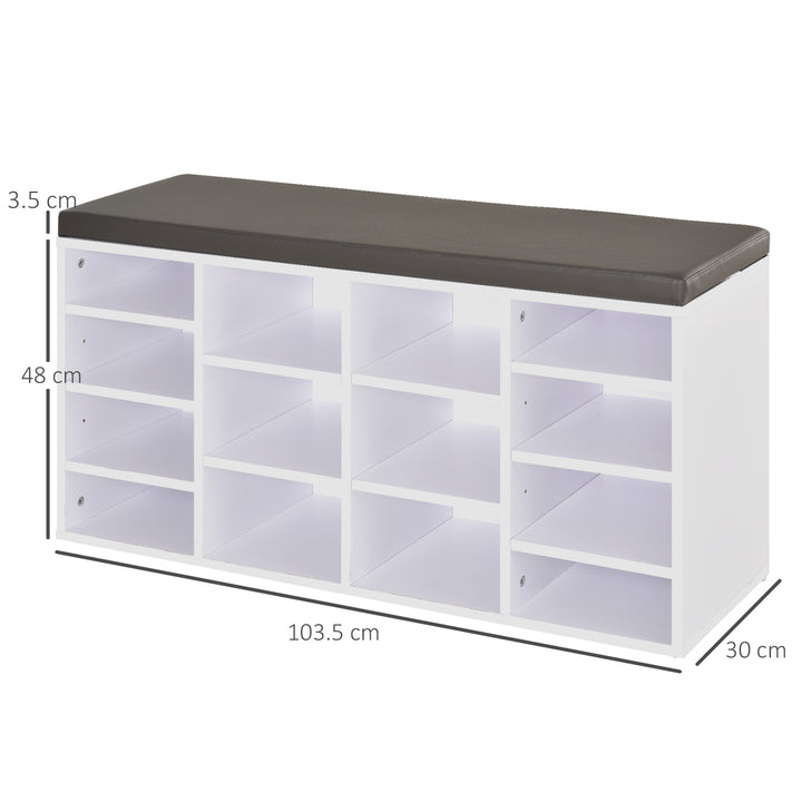 Multi-Storage Shoe Rack w/ 14 Compartments Cushion Moving Shelves - White