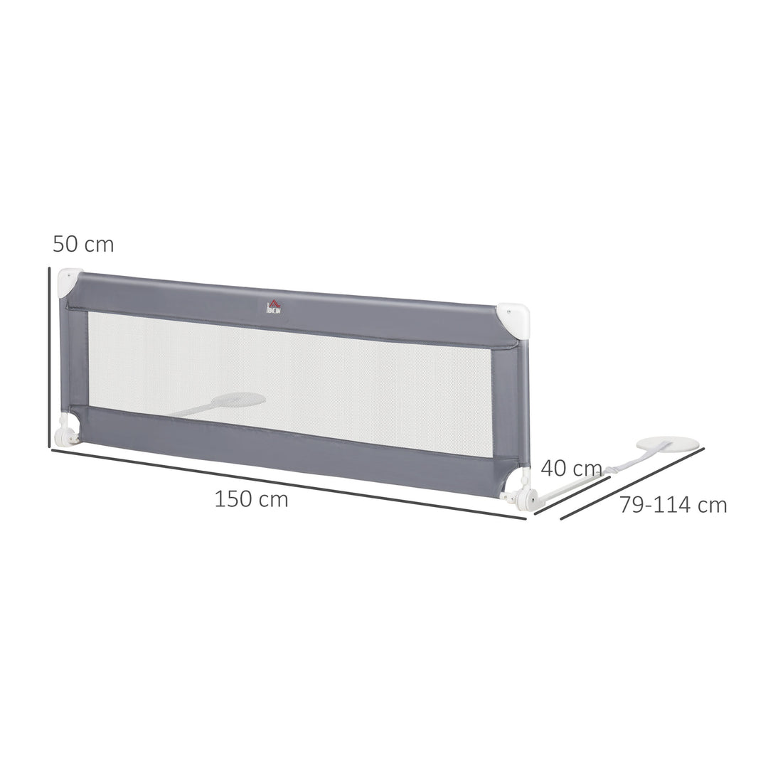 Toddler Bed Rail Foldable Safety Barrier Fold Down Bed Guard for Flat &amp; Slat Bed, 150 x 50cm, Grey