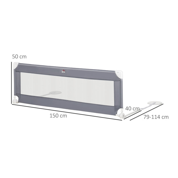Toddler Bed Rail Foldable Safety Barrier Fold Down Bed Guard for Flat &amp; Slat Bed, 150 x 50cm, Grey