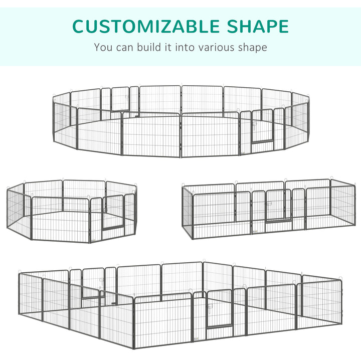 Heavy Duty Dog Pen with 2 Doors, 16 Panels Dog Playpen, Portable Puppy Pen for Indoors, Outdoors, 60H cm
