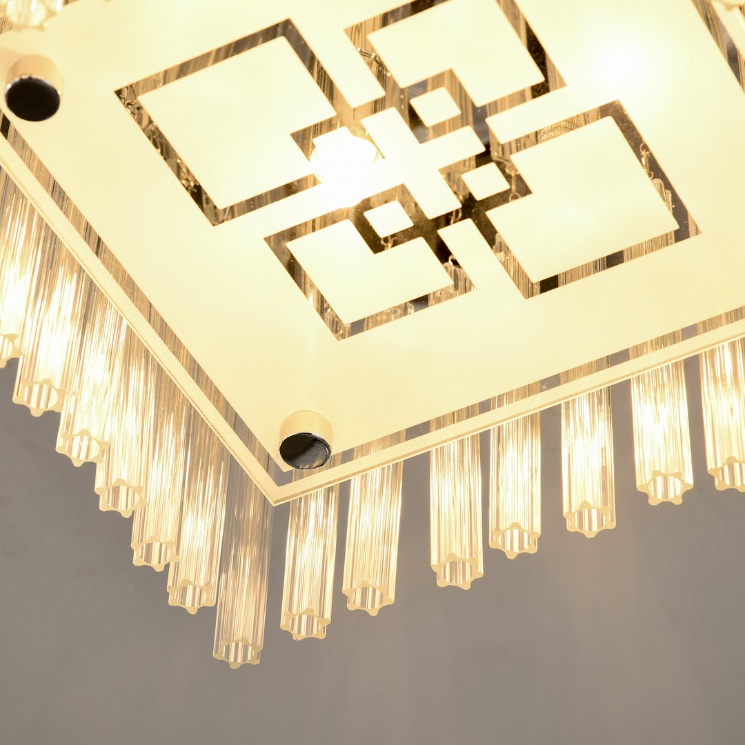 Modern Raindrop K9 Crystal Chandelier, Flush Mount Ceiling Light Fixture, Square Pendant Lamp for Living Room 4 G9 Bulbs Required 32W x 20H cm