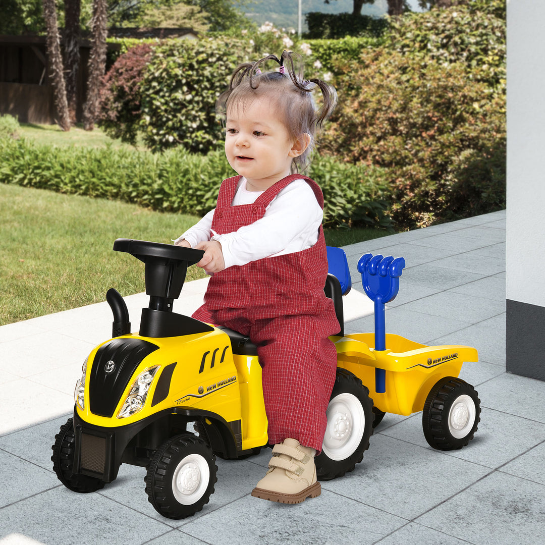 Compatible Baby Toddler Sliding Car NEW HOLLAND Licensed Foot to Floor Slider w/ Horn Storage Big Steering Wheel for 12-36 Months Yellow