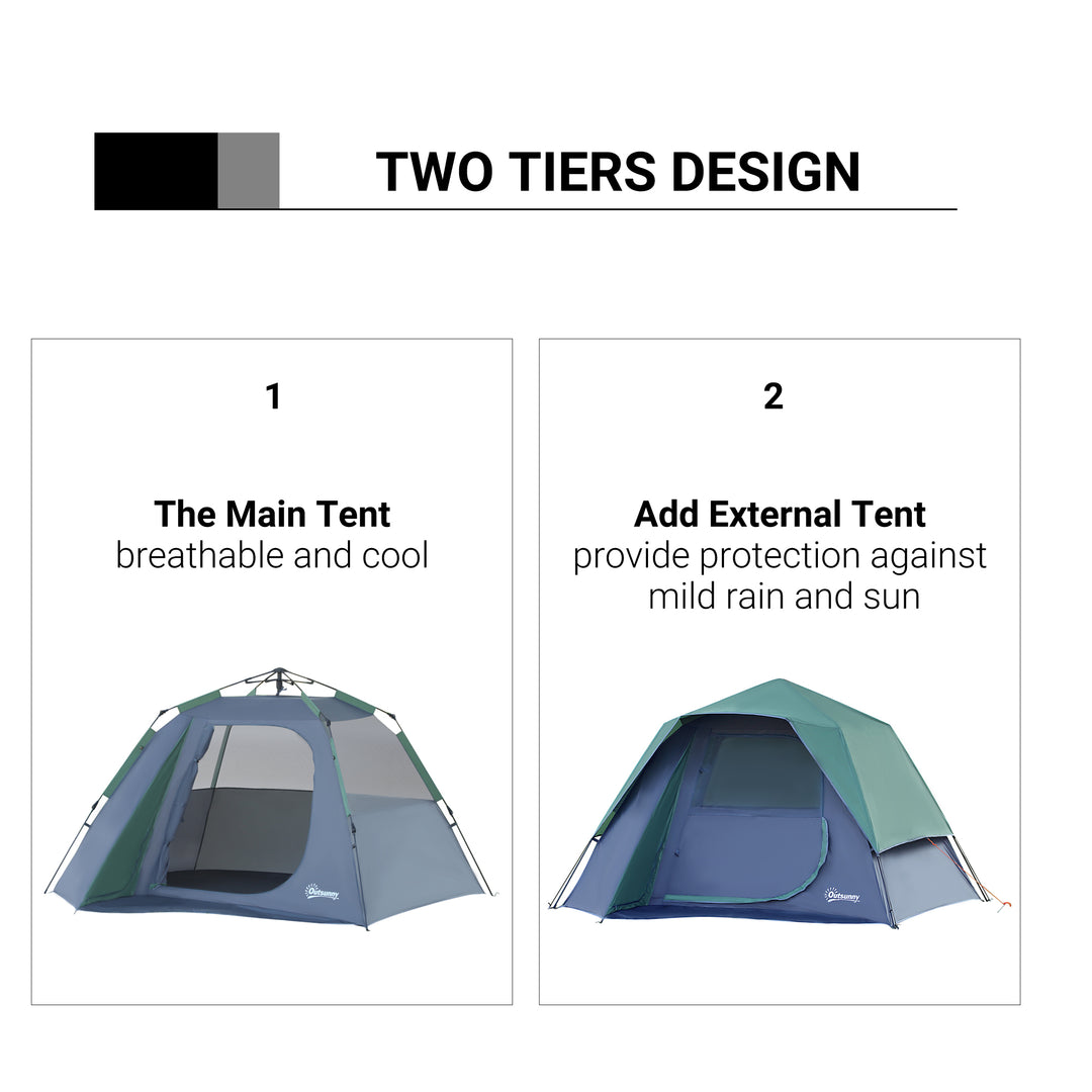 Fibreglass Frame 3/4 Person Lightweight Camping Tent Green