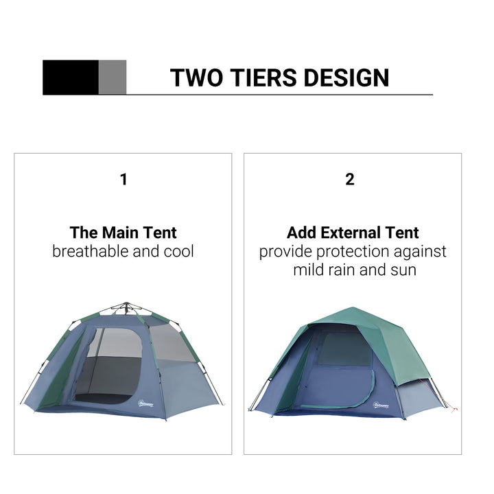 Fibreglass Frame 3/4 Person Lightweight Camping Tent Green