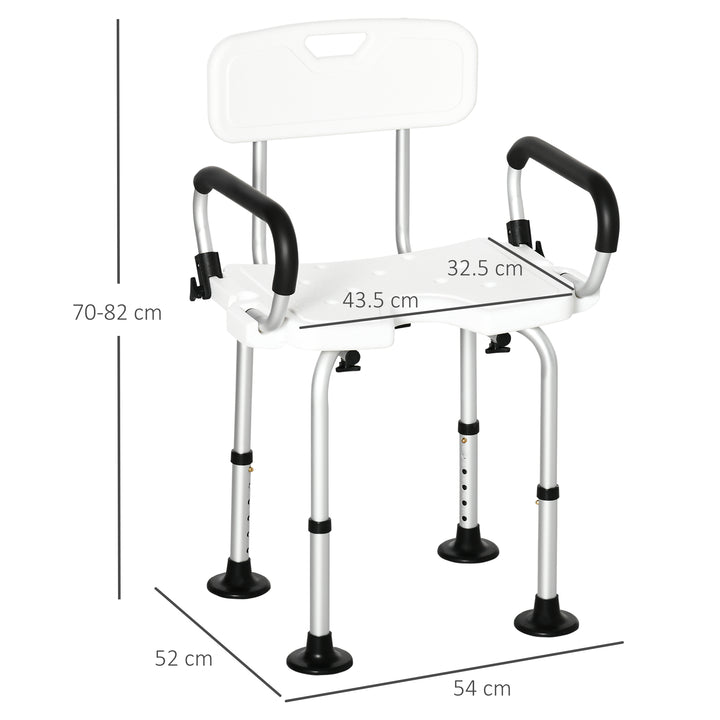 Shower Chair for the Elderly and Disabled, Height Adjustable Shower Stool with Back and Flipped Padded Arms, Suction Foot Pads, White