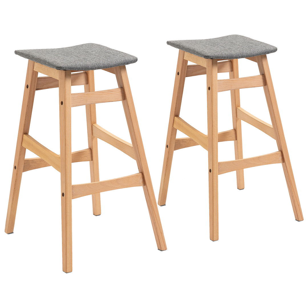 Bar Stools Set of 2 Upholstered Wooden Barstools Breakfast Chairs with Beech Wood Legs for Kitchen, Natural