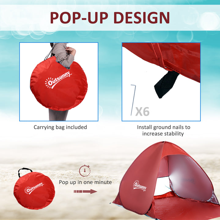 Pop-up Portable Beach Hiking UV Protection Patio Sun Shade Shelter Tent for 2-3 Person-Red