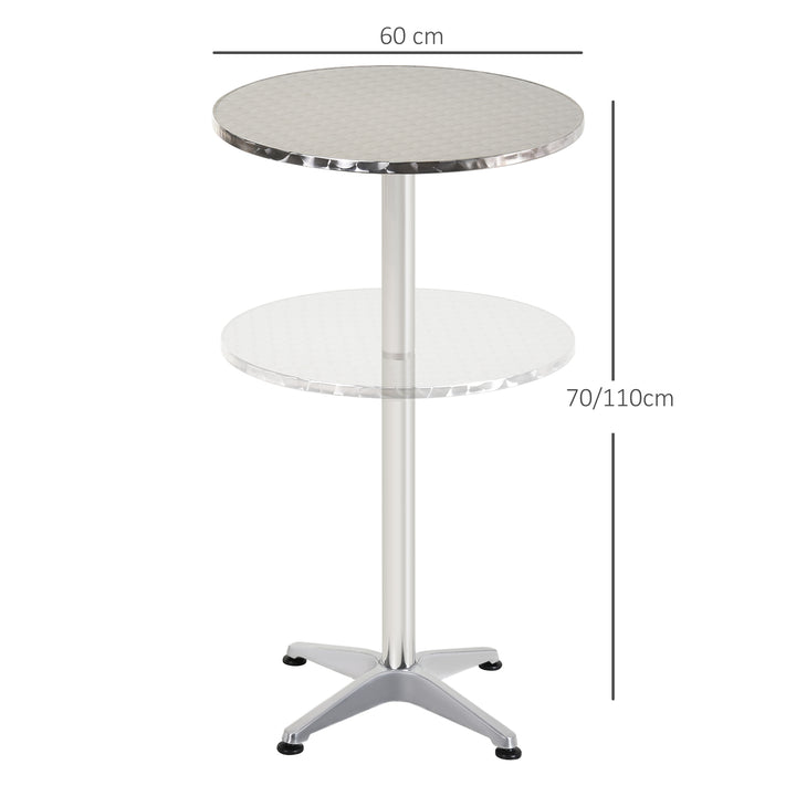Aluminum Bistro Bar Table Round Tabletop Dining Wine Pub Stainless Steel 2 Height Settings 70cm/110cm