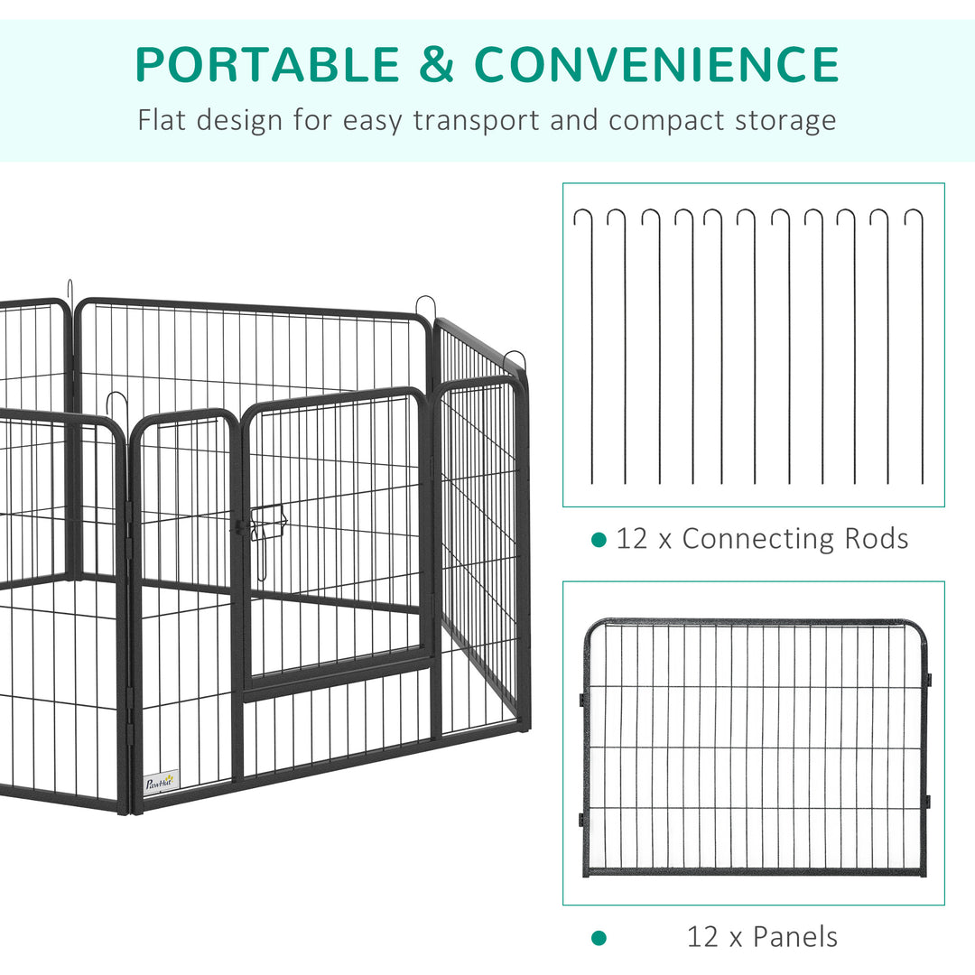 Heavy Duty Pet Playpen, 12 Panels Puppy Foldable Steel Dog Exercise Fence, with 2 Doors Locking Latch, 80 x 60 cm