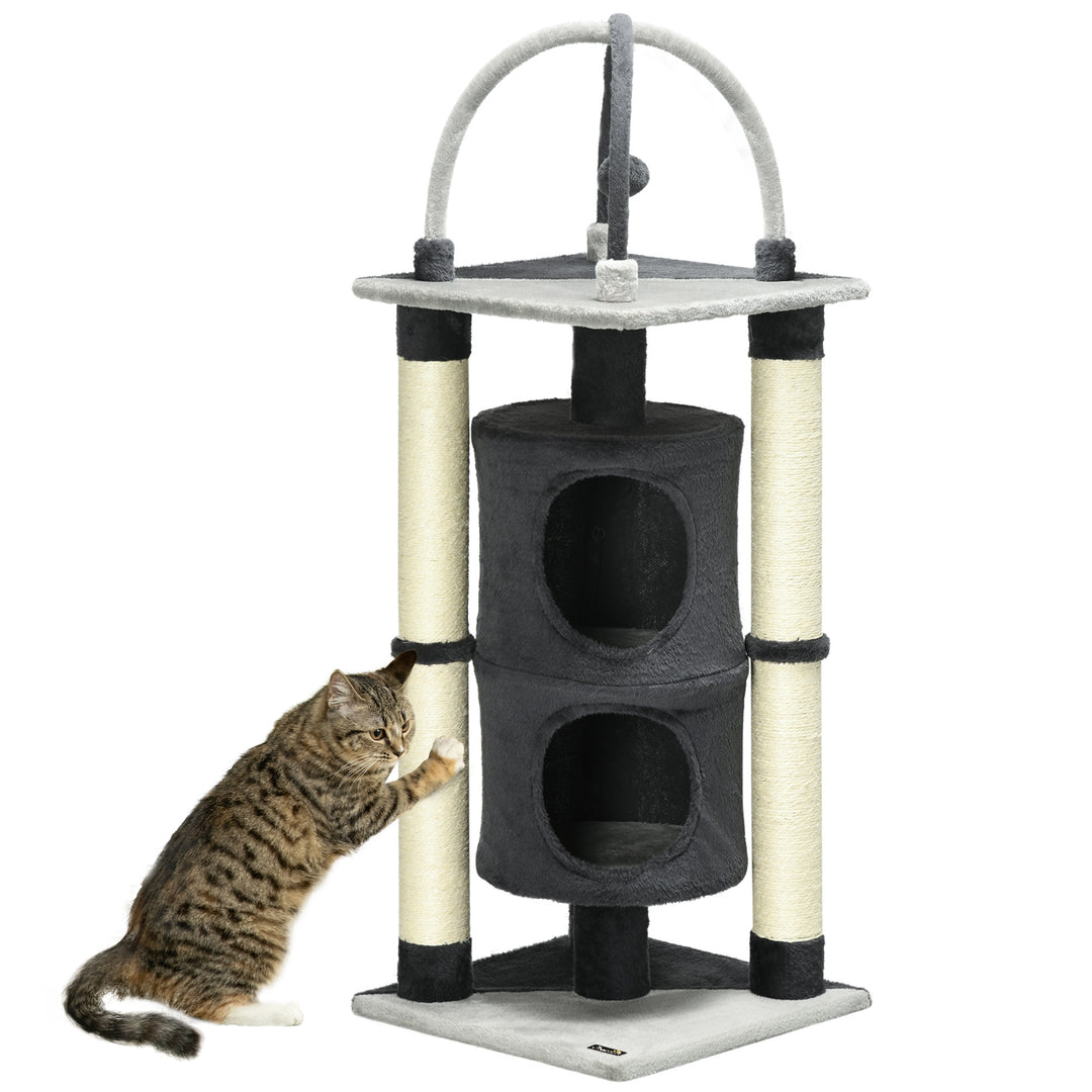 PawHut Cat Tree, with Scratching Posts, Cat House, Bed, Hanging Toy Ball - Grey