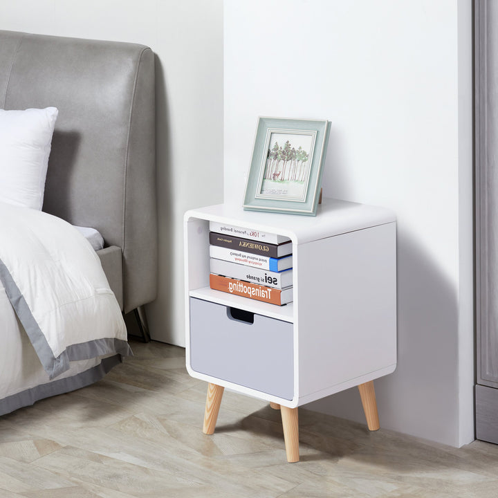 Scandinavian Style Bedside Table, 40Lx38Wx58H cm-White/Grey/Natural Wood Colour