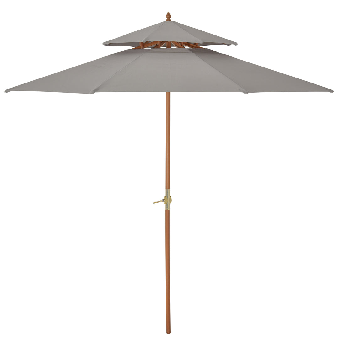 Outsunny 2.7 m Double Tier Outdoor Patio Garden Sun Umbrella Sunshade Wooden Parasol Grey Shade Canopy