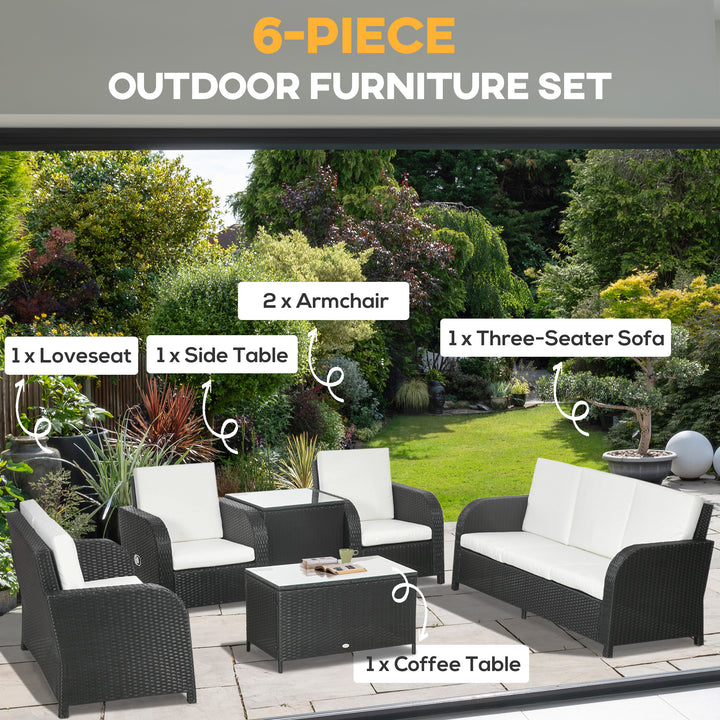 Outsunny 7 Seater Outdoor Rattan Garden Furniture Sets with Wicker Sofa, Reclining Armchair and Glass Table, 181x75x81cm, Black