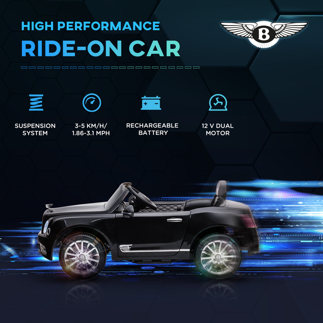 Kids Electric Ride On Car with Parent Remote, 12V Battery Powered Toy Car with Music Horn Lights MP3 Suspension Wheels for 37-72 Months, Black