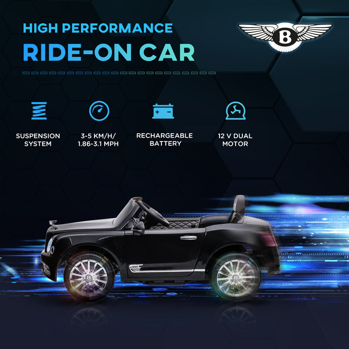 Kids Electric Ride On Car with Parent Remote, 12V Battery Powered Toy Car with Music Horn Lights MP3 Suspension Wheels for 37-72 Months, Black