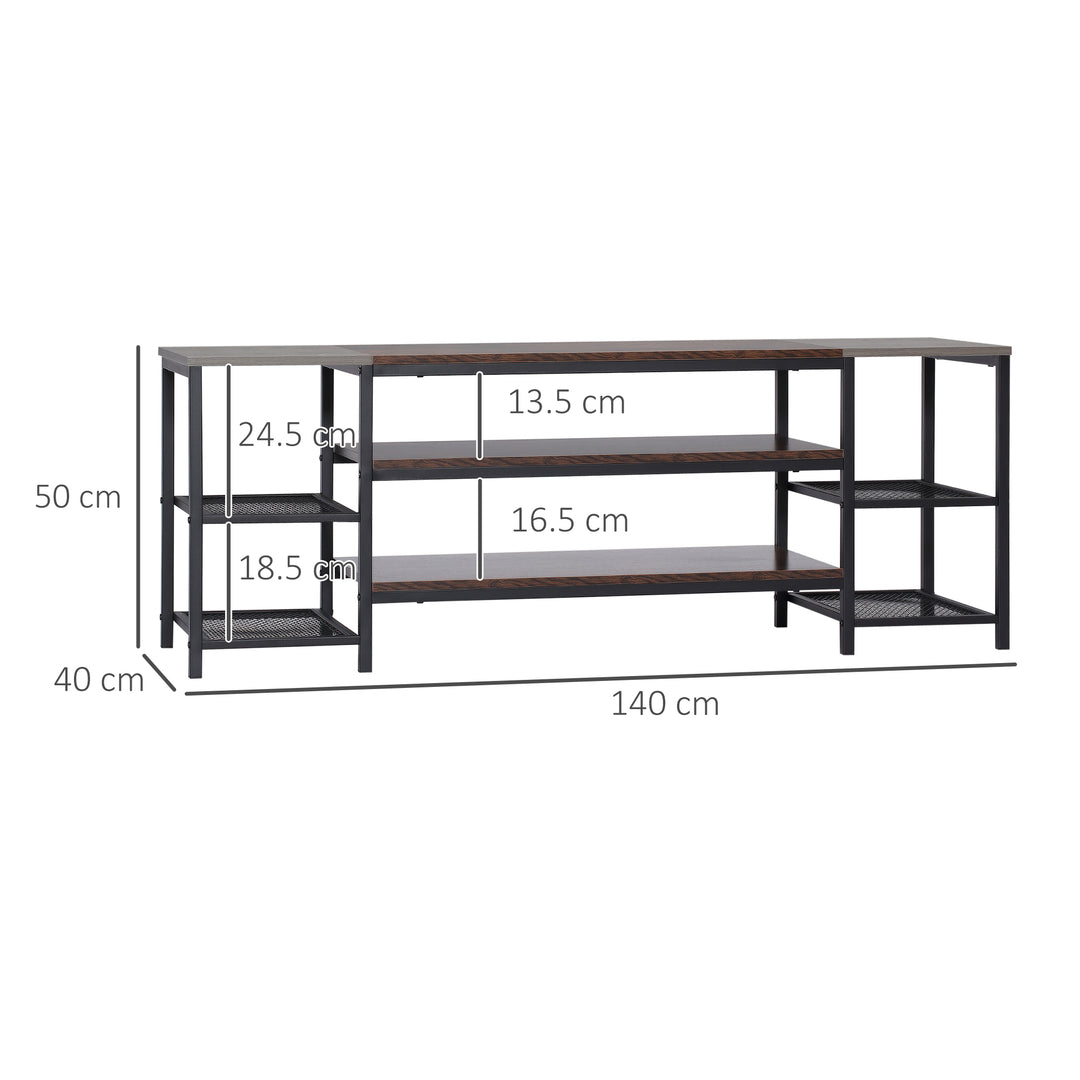 TV Unit Cabinet for TVs up to 65 Inches, Industrial TV Stand with Storage Shelves for Living Room, Brown and Grey