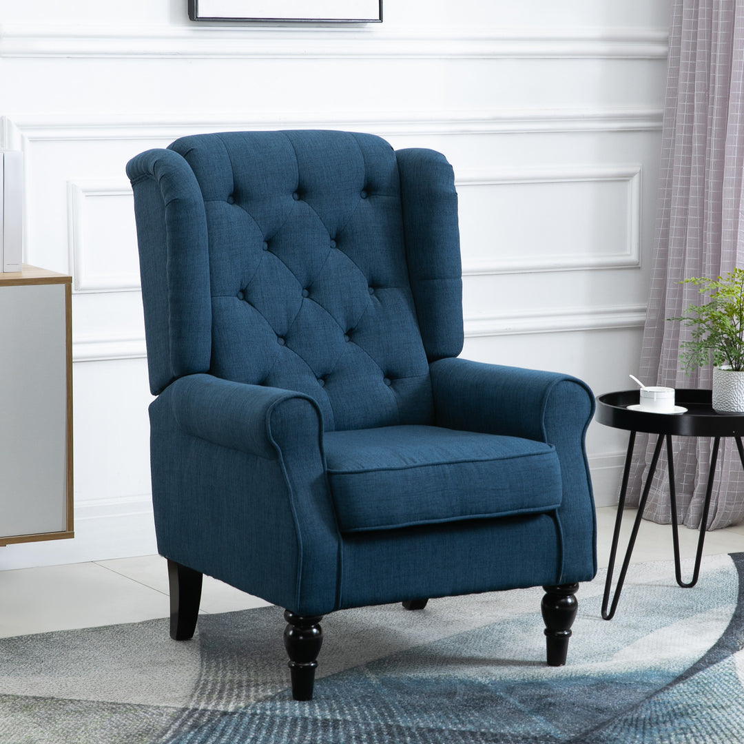 Wingback Accent Chair, Retro Upholstered Button Tufted Occasional Chair for Living Room and Bedroom, Blue