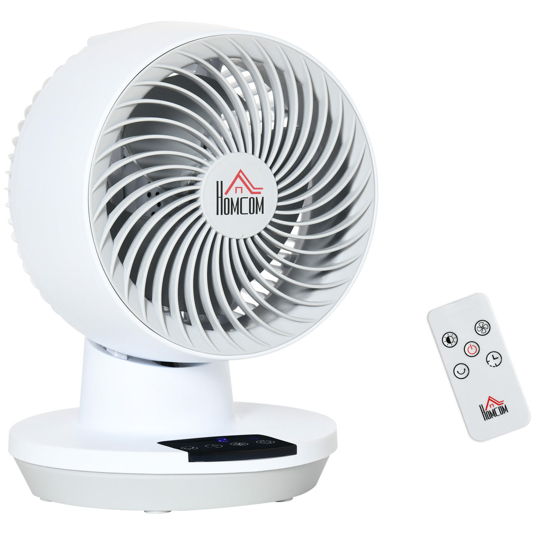 HOMCOM 28cm Electric Table Desk Fan with 3 Speed, Remote, Small Portable Personal Cooling Fan for Home Office Desktop, White