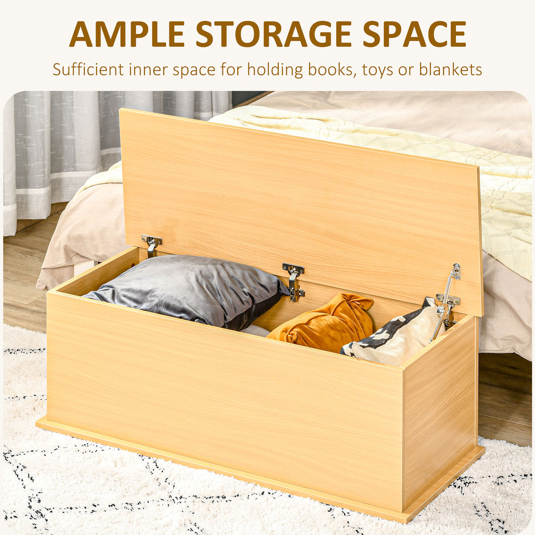 HOMCOM Wooden Storage Trunk Clothes Toy Chest Bench Seat Ottoman Bedding Blanket Trunk Container with Lid - Burlywood