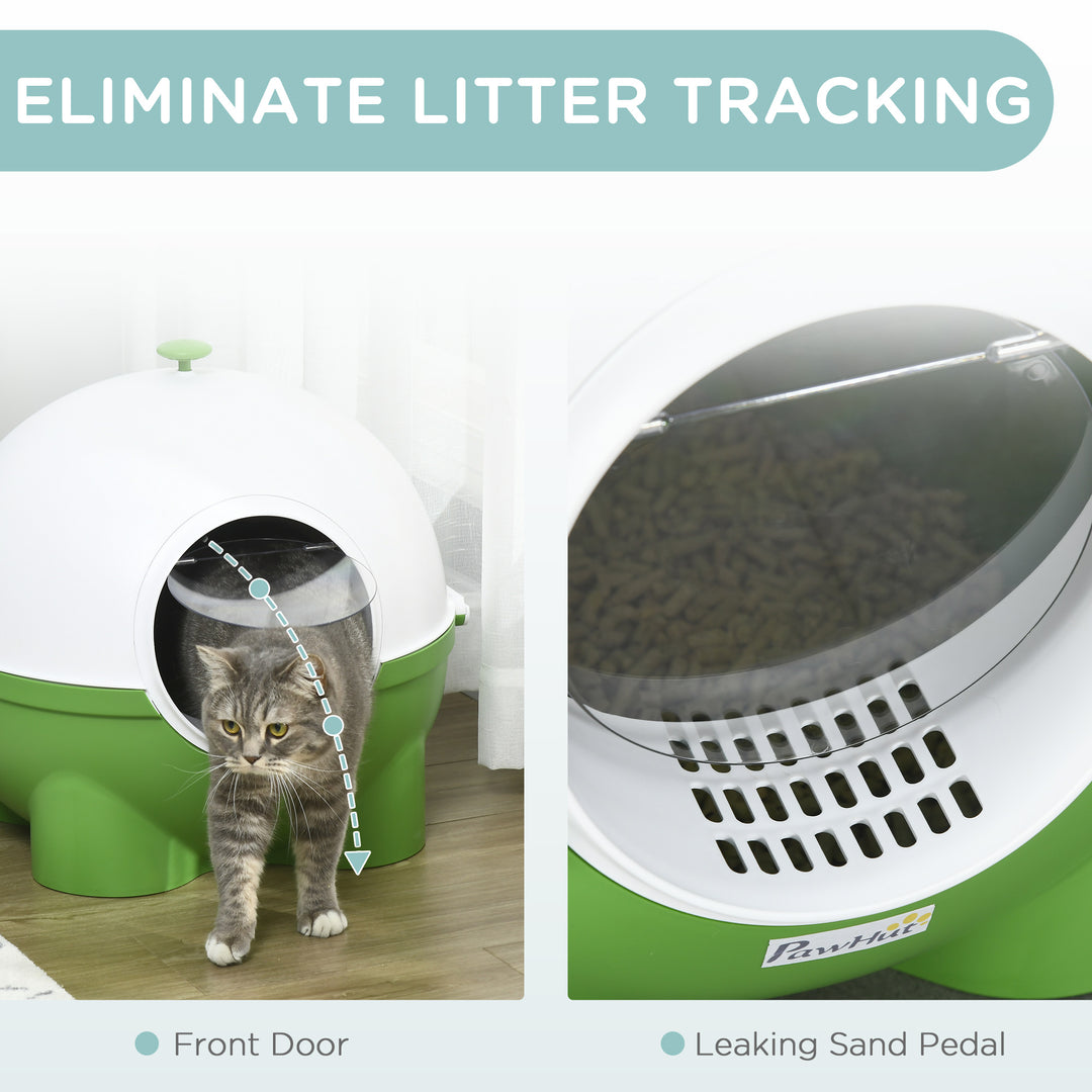 PawHut Large Cat Litter Box, Hooded Cat Litter Tray with Lid, Scoop, Top Handle, Front Entrance, 53 x 51 x 48cm - Green