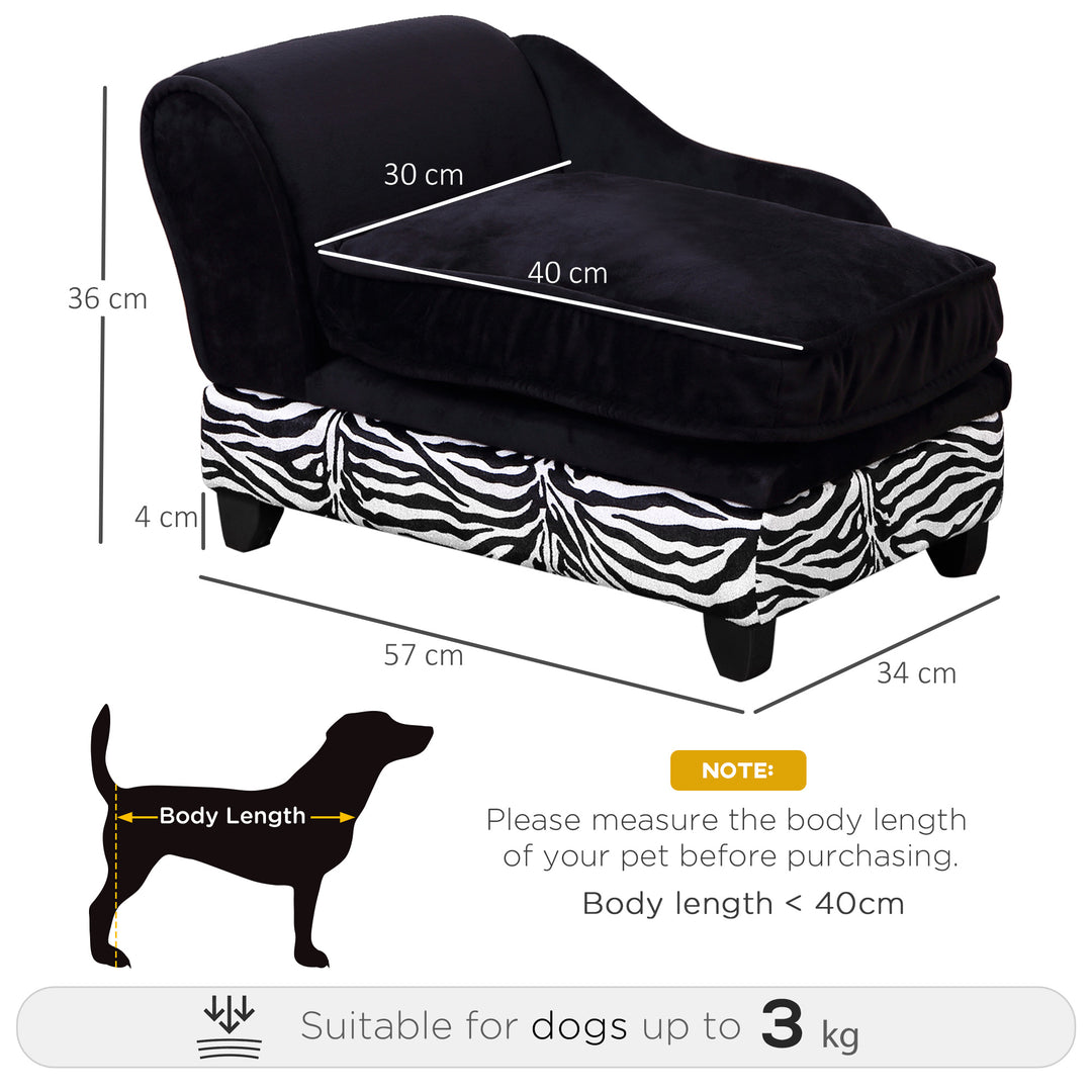 Foam Dog Bed, Elevated Pet Sofa, Cat Couch Lounger, with Storage, Removable Washable Cover, Black, Zebra Stripe Print