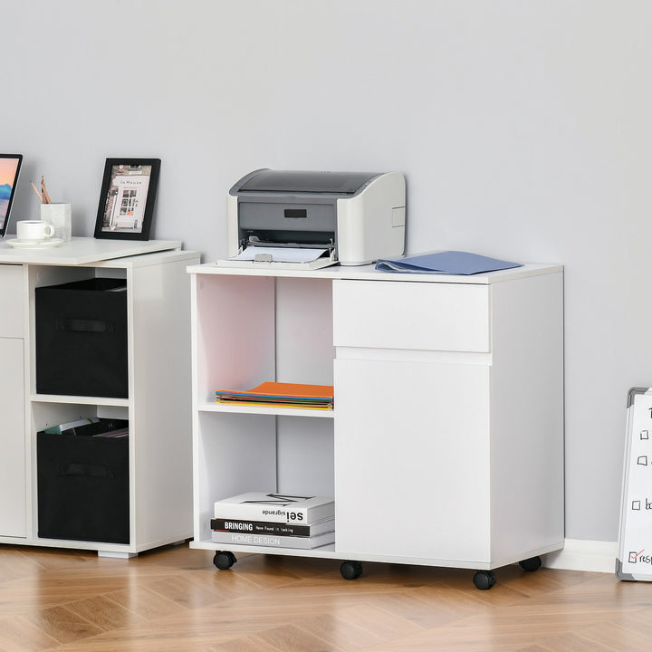 Filing Cabinet/Printer Stand with Open Storage Shelves, for Home or Office Use, Including an Easy Drawer, White