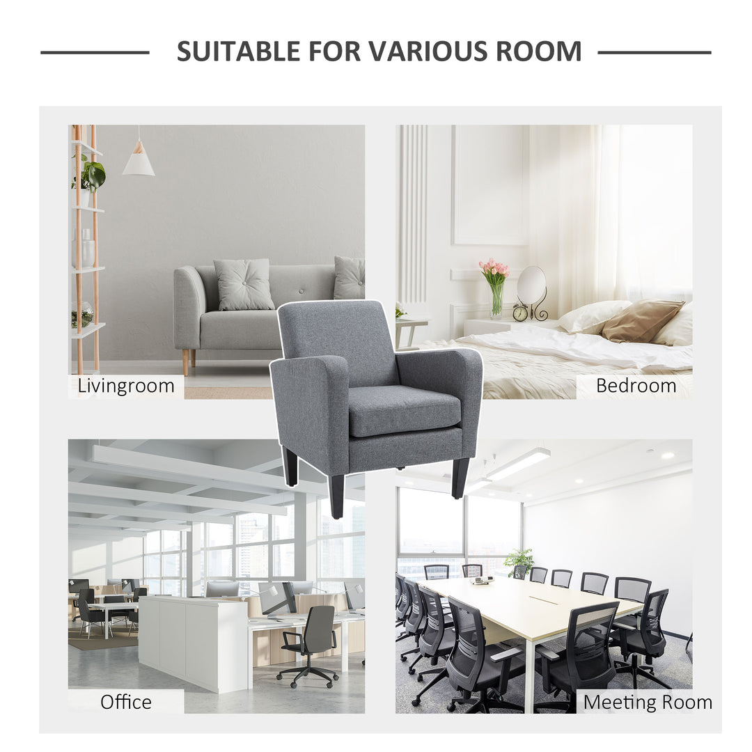 HOMCOM Linen Modern-Curved Armchair Accent Seat w/ Thick Cushion Wood Legs Foot Pads Single Compact Home Furniture City Flats Grey