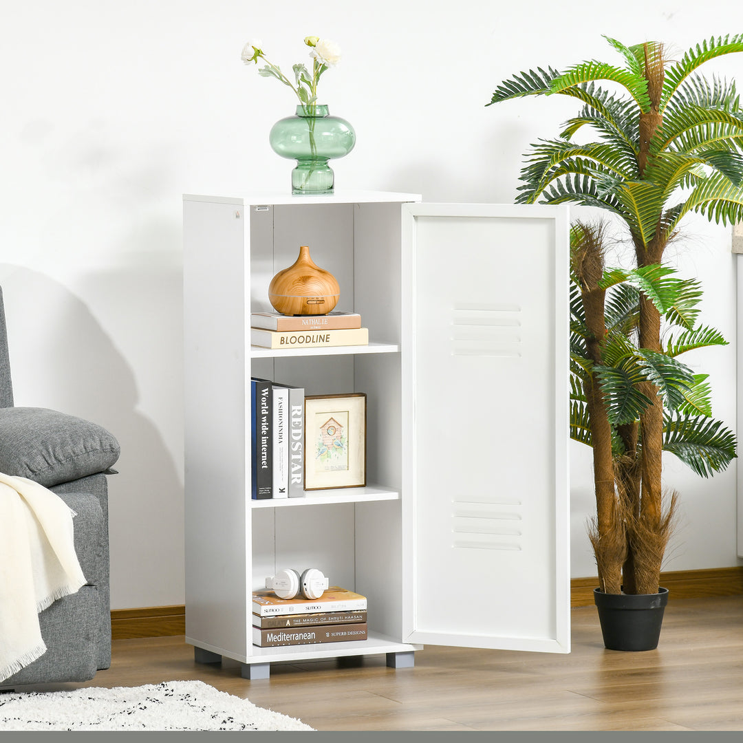 HOMCOM Modern 2-Tier File Cabinet, Storage Organizer with Metal Louvred Door for Living Room, Study, Playroom, White